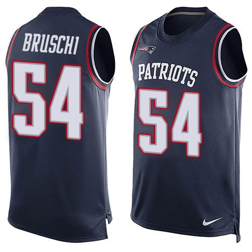 Nike Patriots #54 Tedy Bruschi Navy Blue Team Color Men's Stitched NFL Limited Tank Top Jersey - Click Image to Close